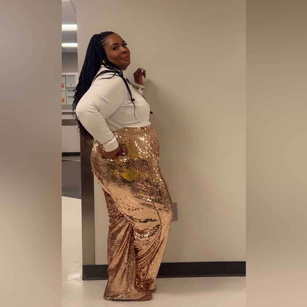 City Chic Rose Gold Sequin pants suit 20 - Picture 3 of 14